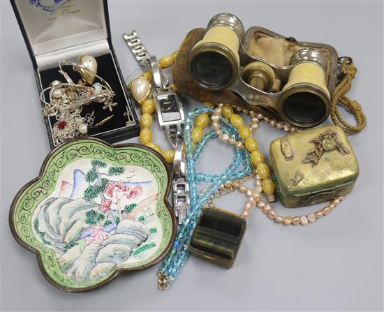 Pair of opera glasses and mixed costume jewellery etc.